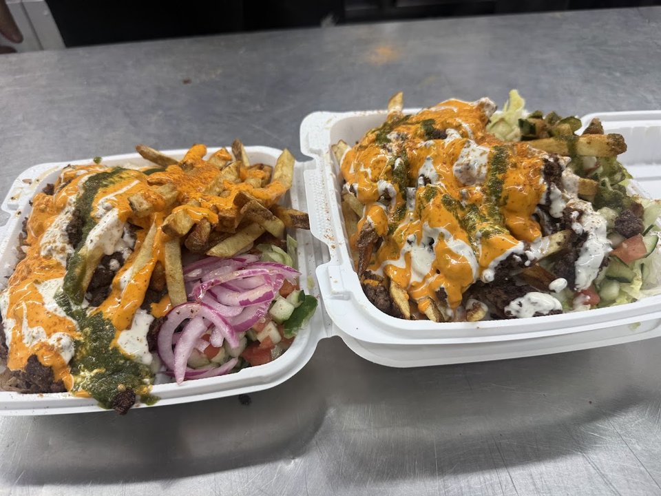 Beef chapli meal beside hand-cut fries