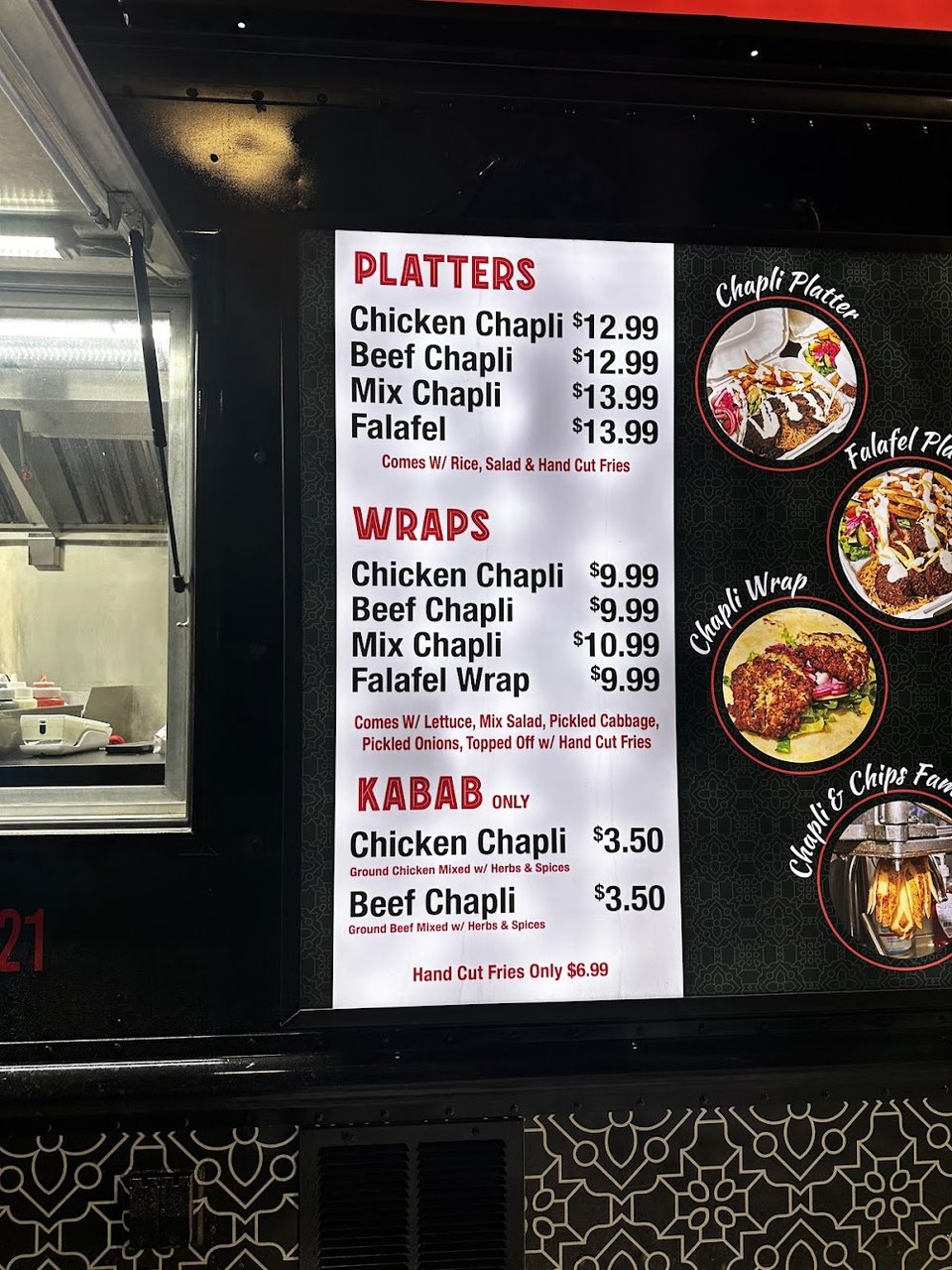 Chapli kabab menu with drinks and combos