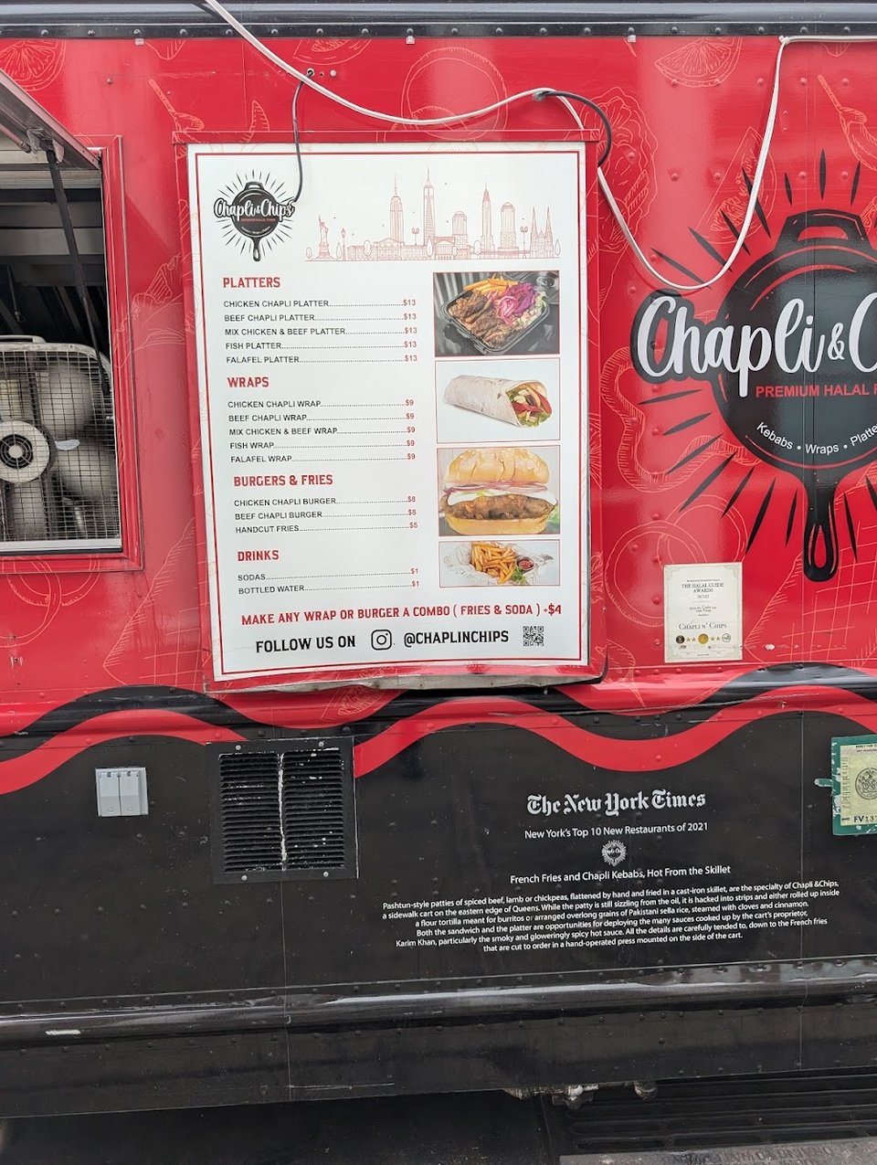 Printed menu showing chicken and beef options