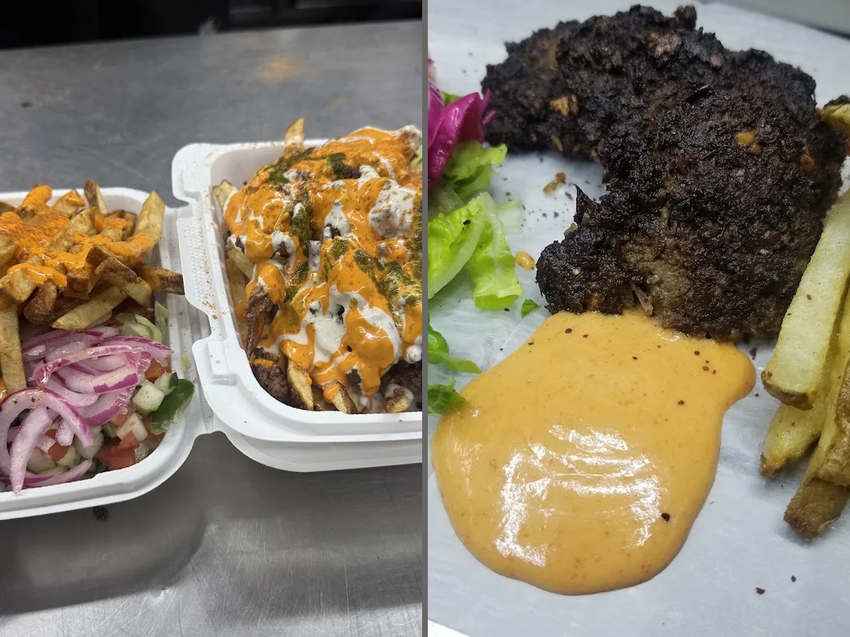 Wrapped halal chapli sandwich on a tray