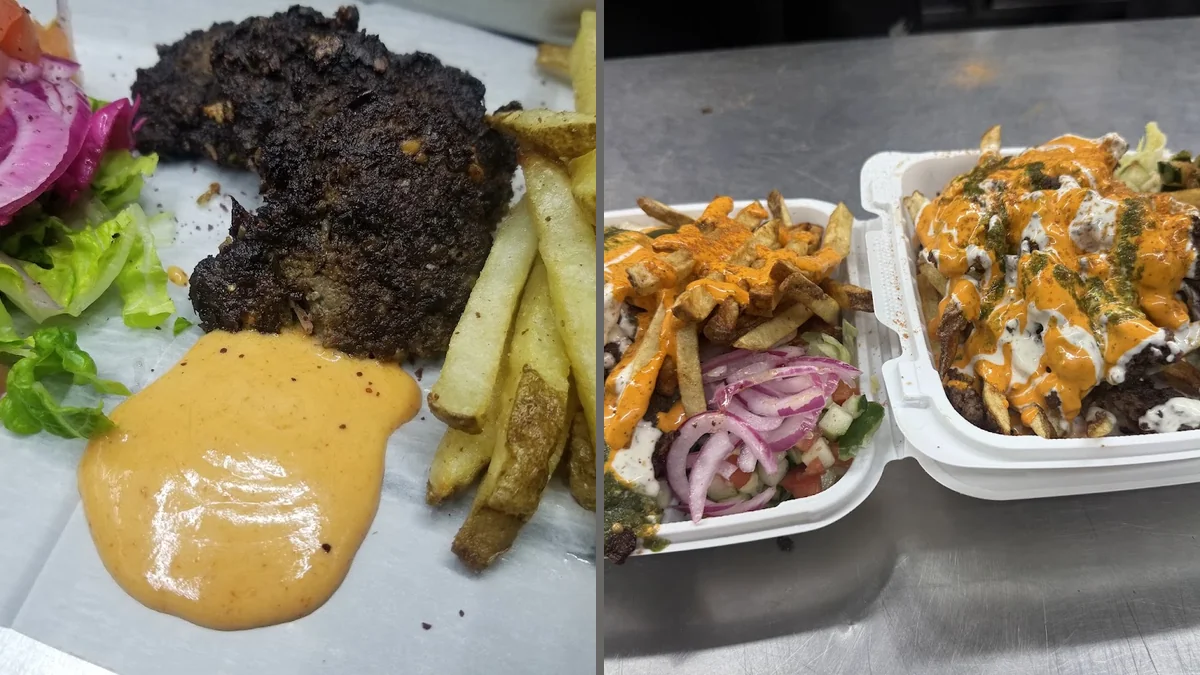 Beef chapli meal beside hand-cut fries